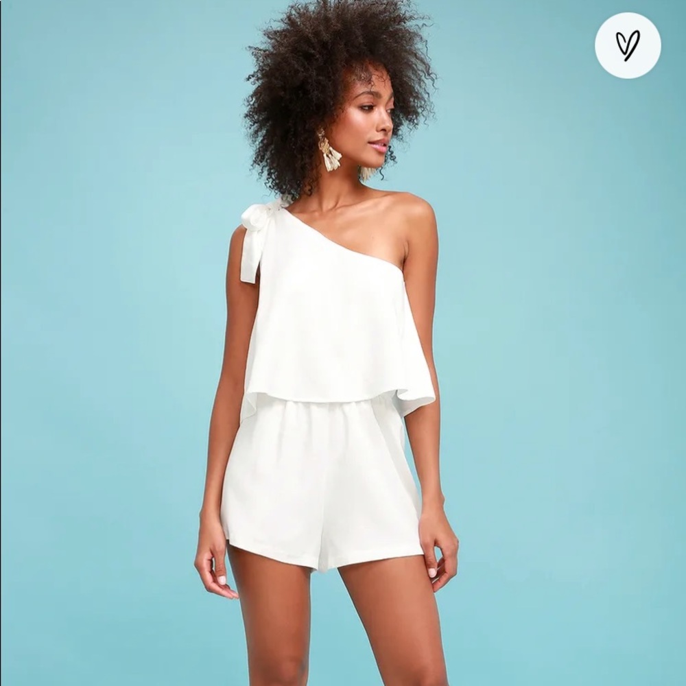 White one-shoulder romper